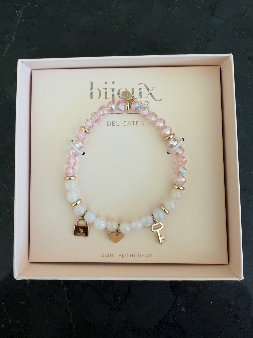 Bijoux Bar Delicates Pink White and Gold Charm Bracelet